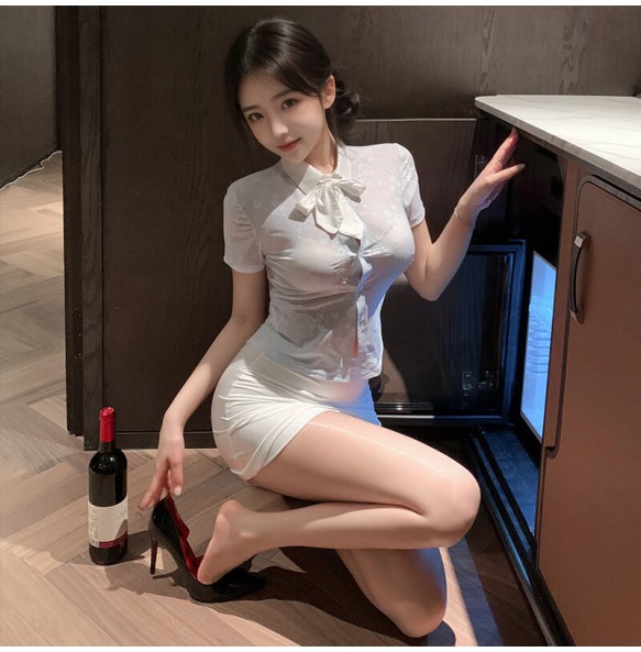 FEE ET MOI - Fashionable Korean-Style Sheer Secretary Set (Blue - White)
